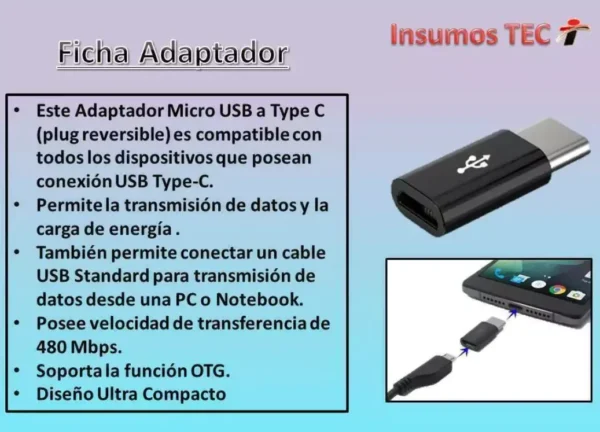 2 Adpatador USB-C Macho a MICRO-USB Hembra | Rosario