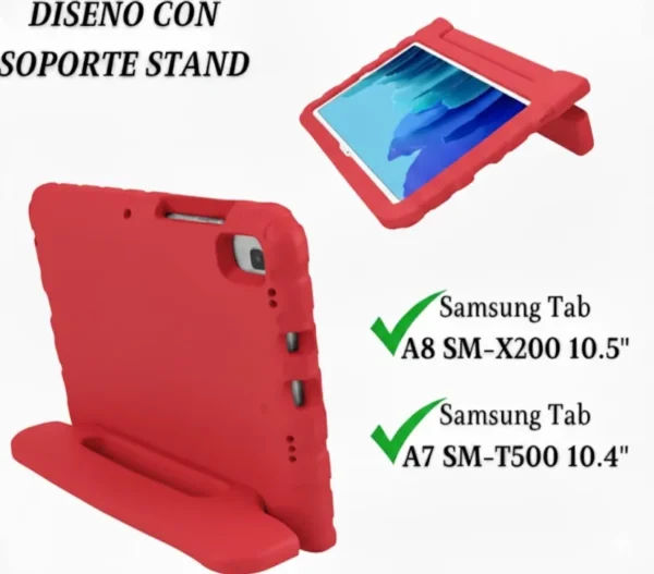 COMPATIBILIDAD EN ROJO Funda Infantil con Manija y Stand para Tablet Samsung Tab A8 (X200) 10.5" / Tab A7 (T500) 10.4" | Rosario